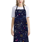 Zodiac Star Signs Galaxy Space Print Bib Apron With Pocket