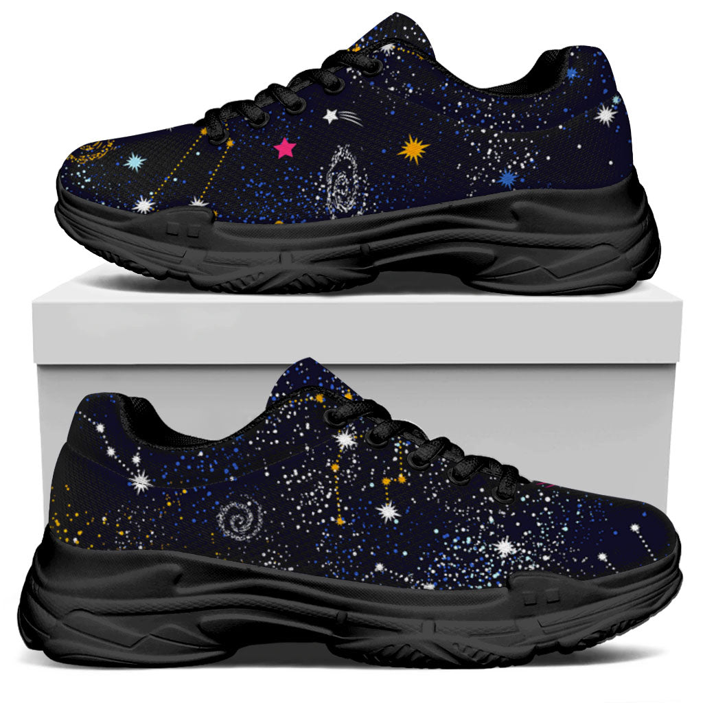 Zodiac Star Signs Galaxy Space Print Black Chunky Shoes