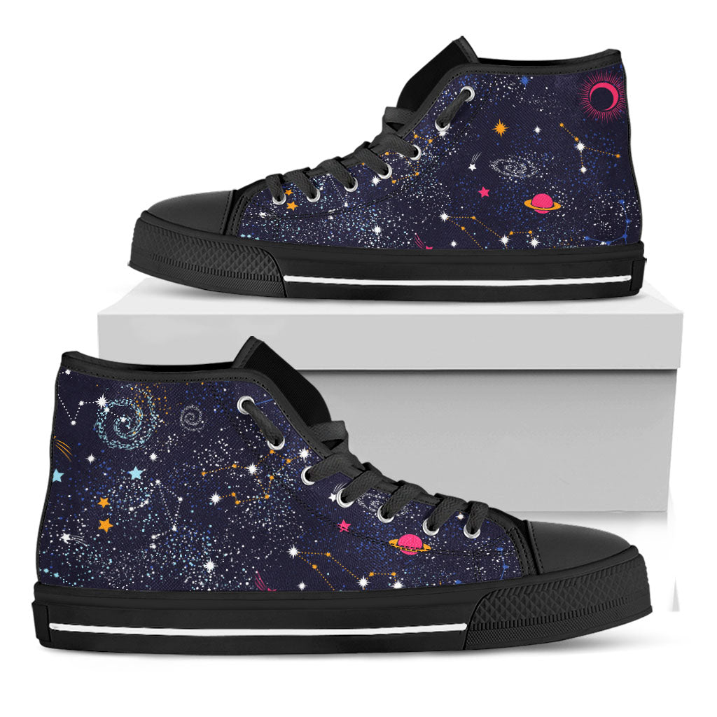 Zodiac Star Signs Galaxy Space Print Black High Top Sneakers