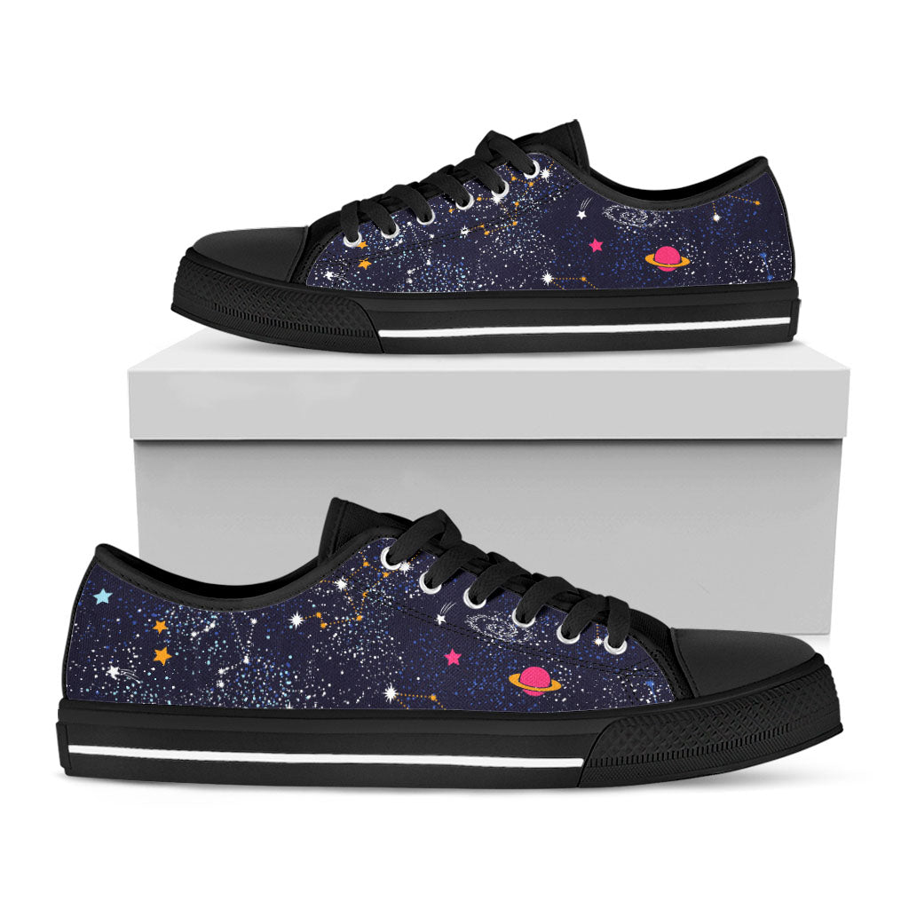 Zodiac Star Signs Galaxy Space Print Black Low Top Sneakers