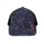 Zodiac Star Signs Galaxy Space Print Black Mesh Trucker Cap