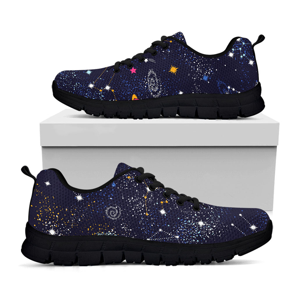 Zodiac Star Signs Galaxy Space Print Black Running Shoes