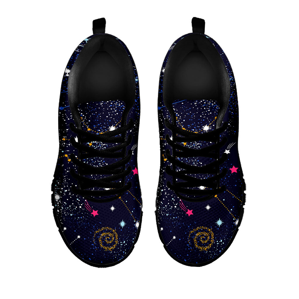 Zodiac Star Signs Galaxy Space Print Black Running Shoes