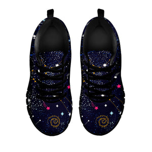 Zodiac Star Signs Galaxy Space Print Black Running Shoes