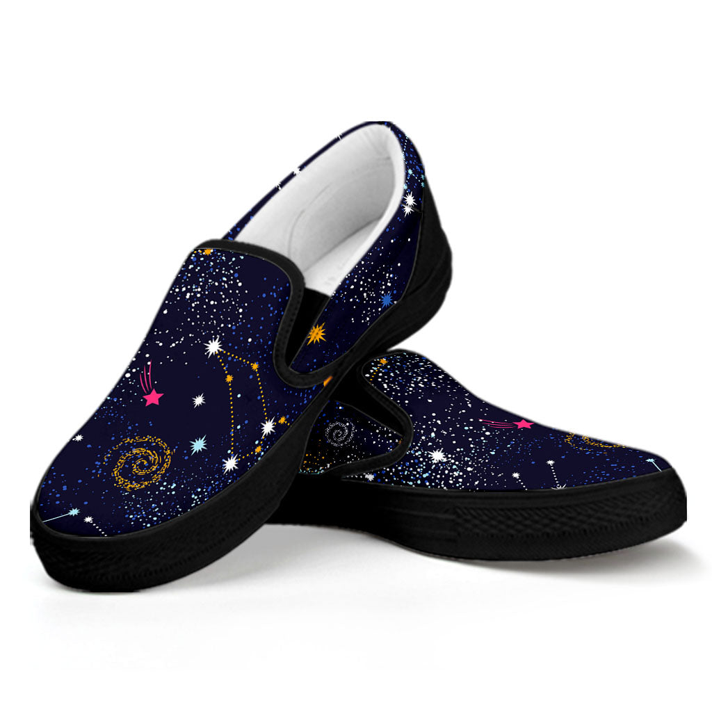 Zodiac Star Signs Galaxy Space Print Black Slip On Sneakers