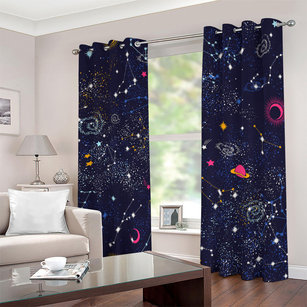 Zodiac Star Signs Galaxy Space Print Blackout Grommet Curtains