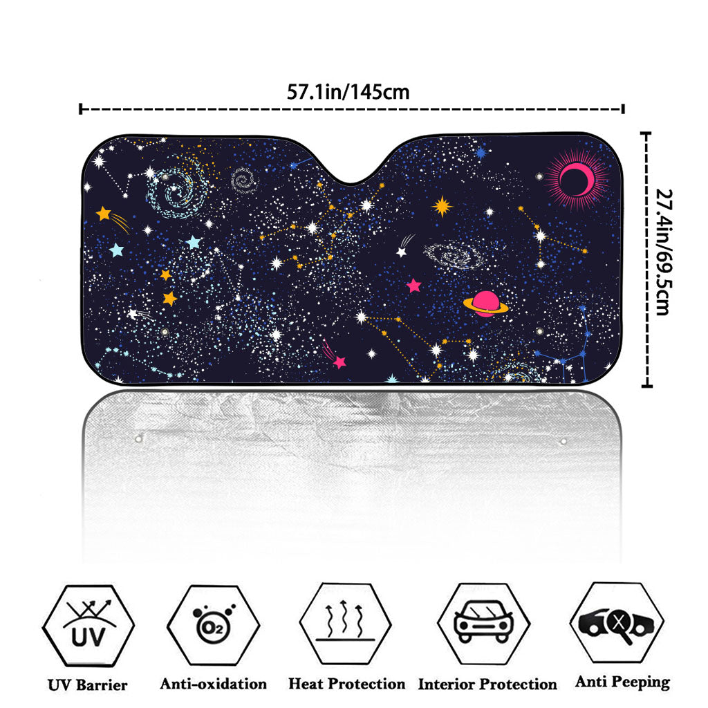 Zodiac Star Signs Galaxy Space Print Car Windshield Sun Shade