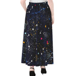 Zodiac Star Signs Galaxy Space Print Chiffon Maxi Skirt