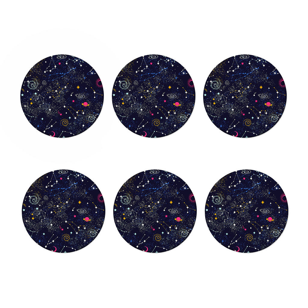 Zodiac Star Signs Galaxy Space Print Coaster Set