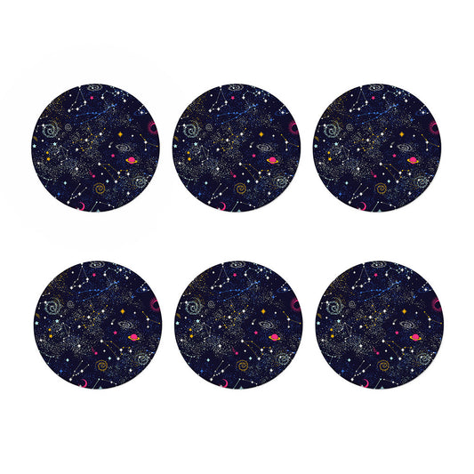 Zodiac Star Signs Galaxy Space Print Coaster Set