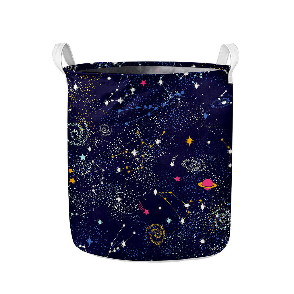 Zodiac Star Signs Galaxy Space Print Collapsible Laundry Basket