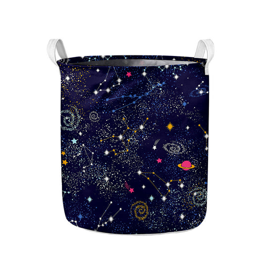 Zodiac Star Signs Galaxy Space Print Collapsible Laundry Basket