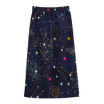 Zodiac Star Signs Galaxy Space Print Cotton Front Slit Maxi Skirt