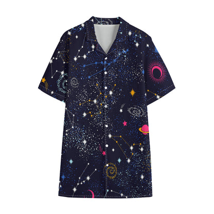 Zodiac Star Signs Galaxy Space Print Cotton Hawaiian Shirt