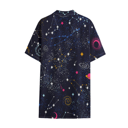 Zodiac Star Signs Galaxy Space Print Cotton Hawaiian Shirt