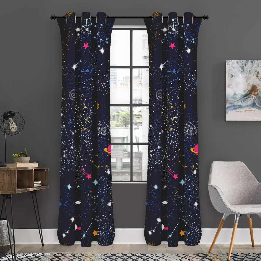 Zodiac Star Signs Galaxy Space Print Curtain