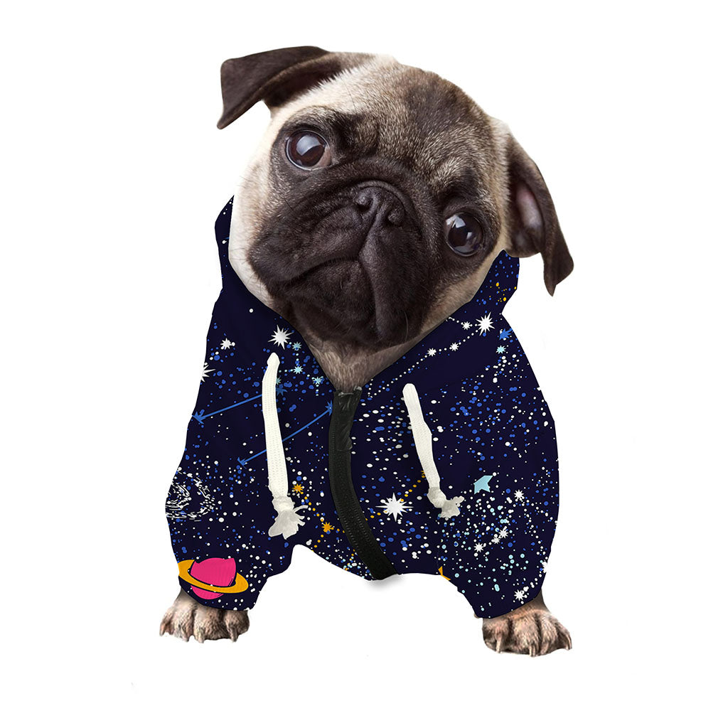 Zodiac Star Signs Galaxy Space Print Dog Zip Up Hoodie