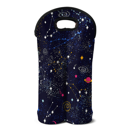 Zodiac Star Signs Galaxy Space Print Double Neoprene Wine Tote