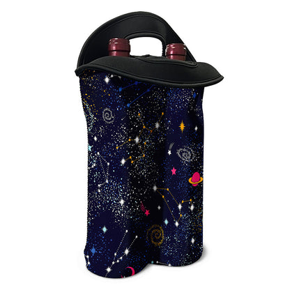 Zodiac Star Signs Galaxy Space Print Double Neoprene Wine Tote
