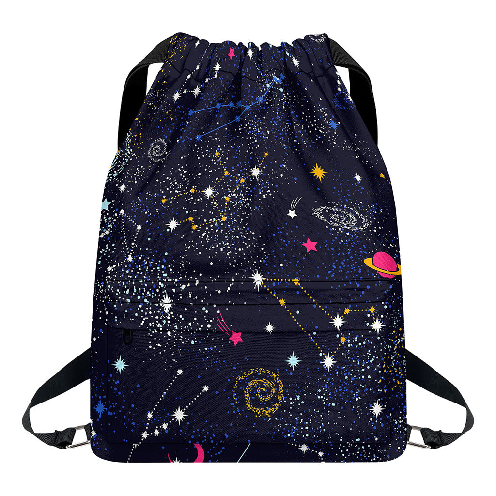 Zodiac Star Signs Galaxy Space Print Drawstring Backpack