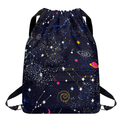 Zodiac Star Signs Galaxy Space Print Drawstring Backpack