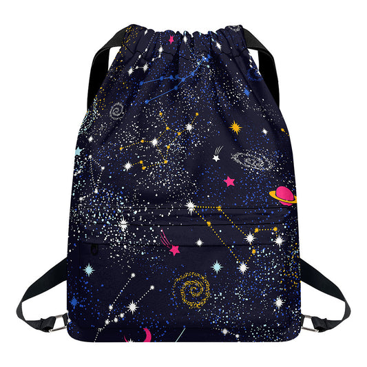 Zodiac Star Signs Galaxy Space Print Drawstring Backpack