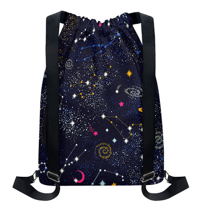 Zodiac Star Signs Galaxy Space Print Drawstring Backpack