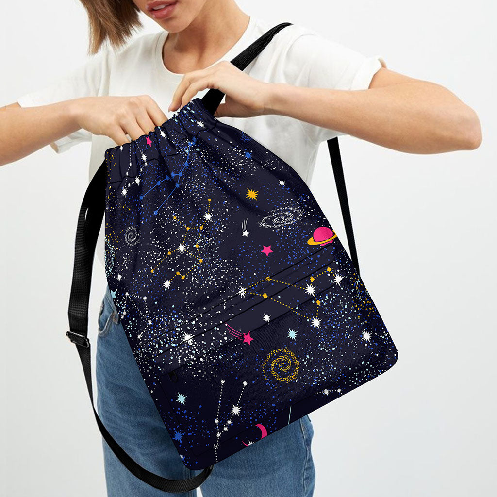 Zodiac Star Signs Galaxy Space Print Drawstring Backpack