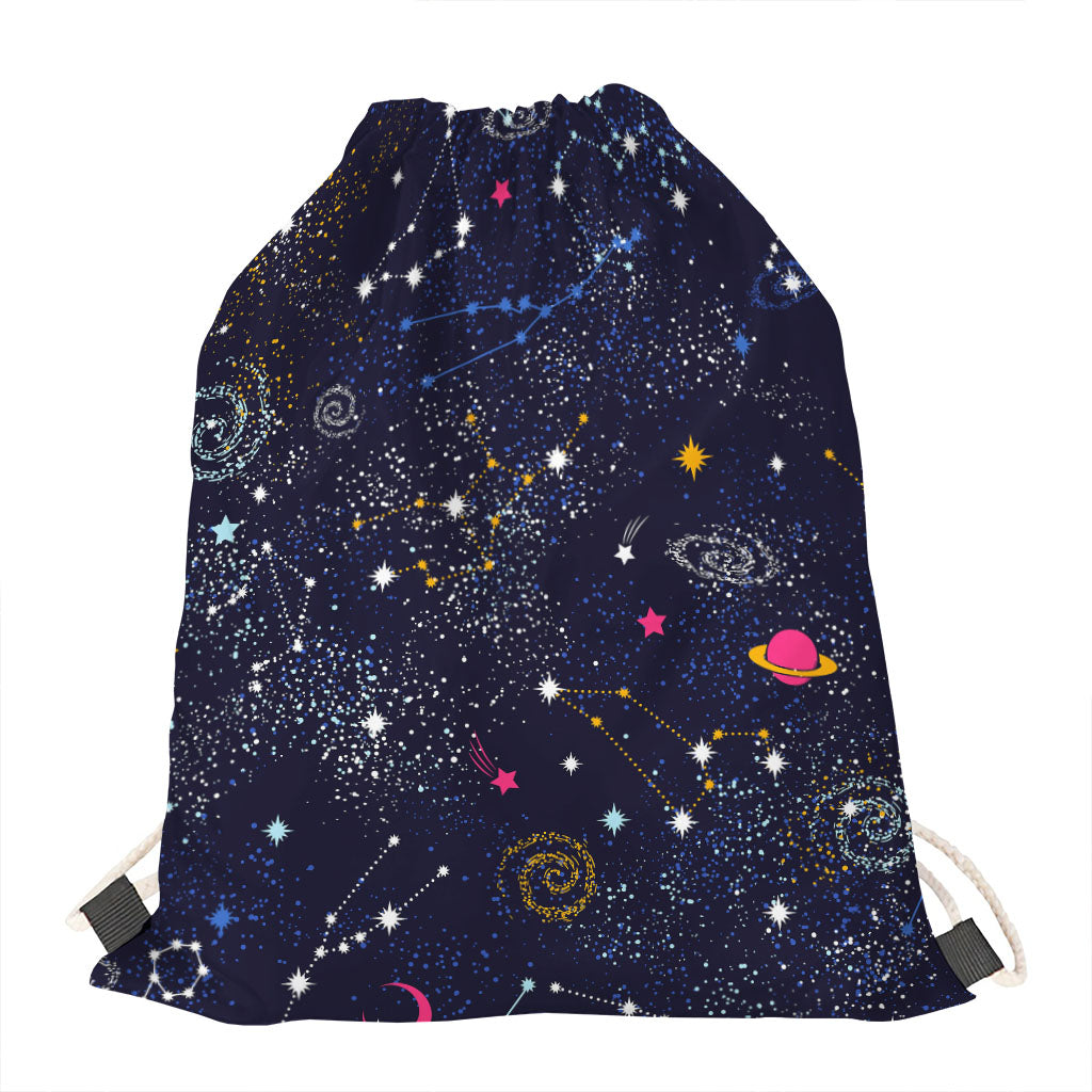 Zodiac Star Signs Galaxy Space Print Drawstring Bag