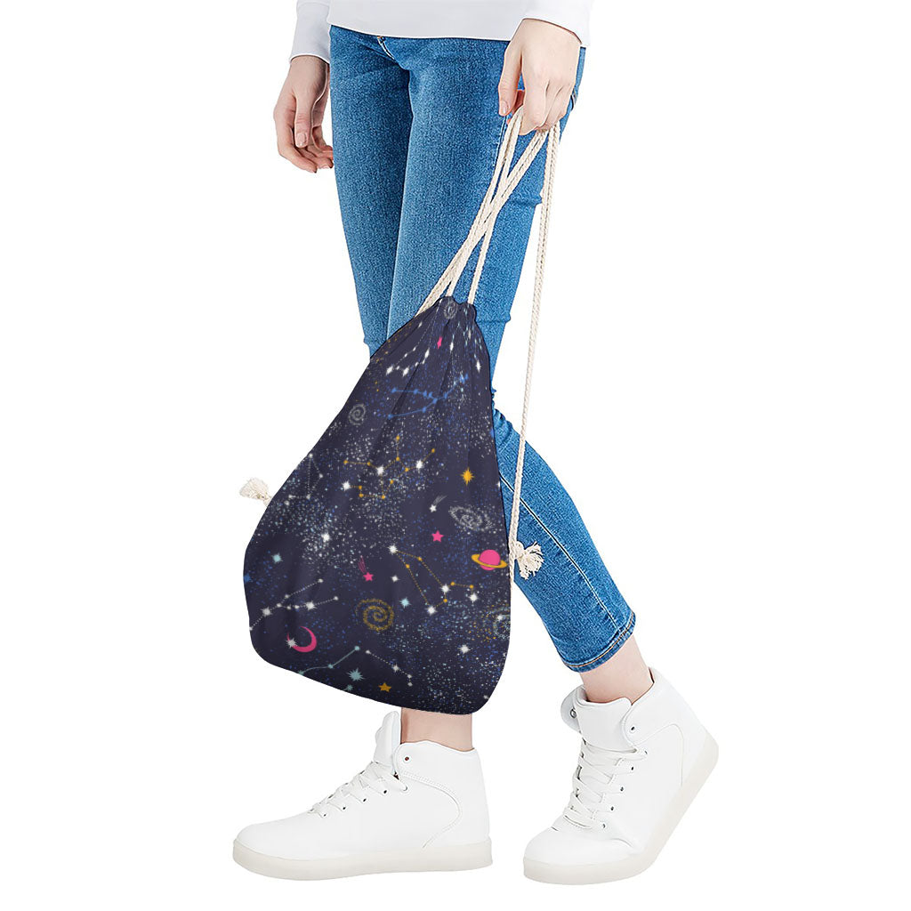 Zodiac Star Signs Galaxy Space Print Drawstring Bag