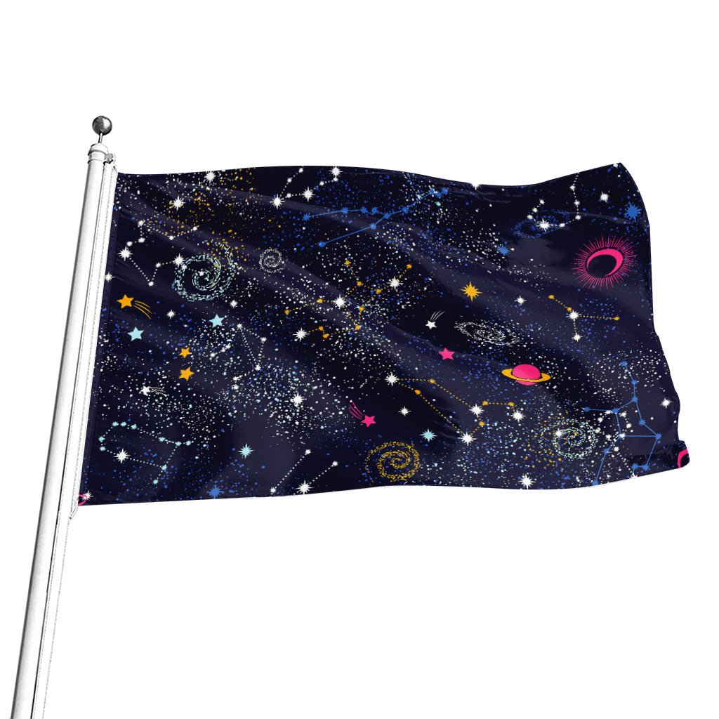 Zodiac Star Signs Galaxy Space Print Flag