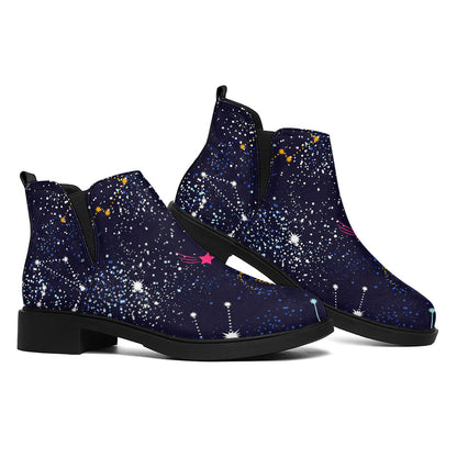 Zodiac Star Signs Galaxy Space Print Flat Ankle Boots
