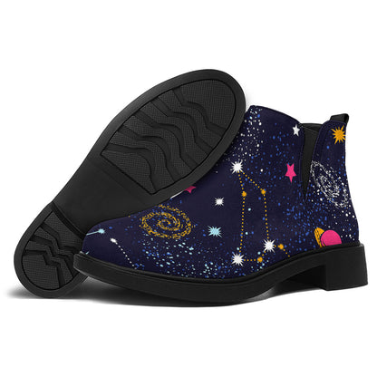 Zodiac Star Signs Galaxy Space Print Flat Ankle Boots