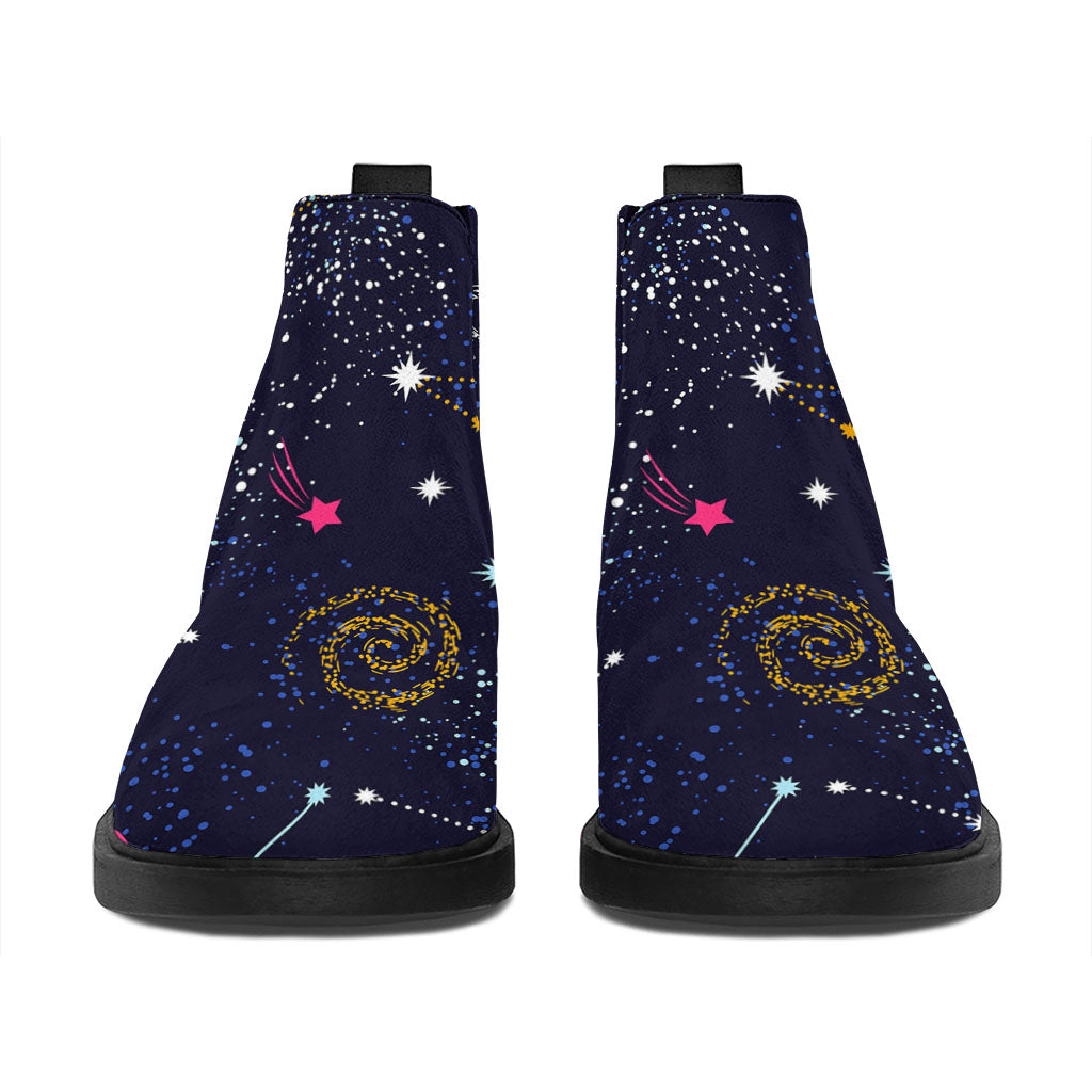 Zodiac Star Signs Galaxy Space Print Flat Ankle Boots