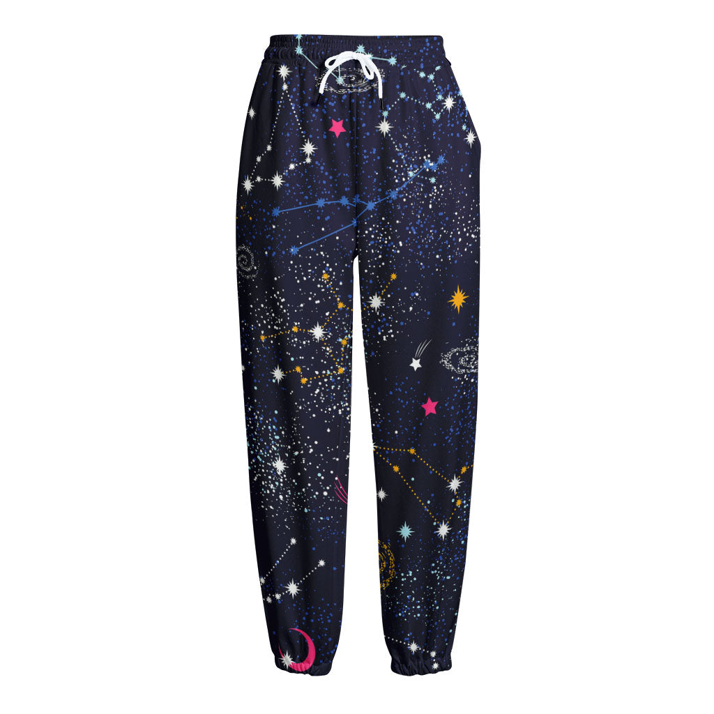 Zodiac Star Signs Galaxy Space Print Fleece Lined Knit Pants