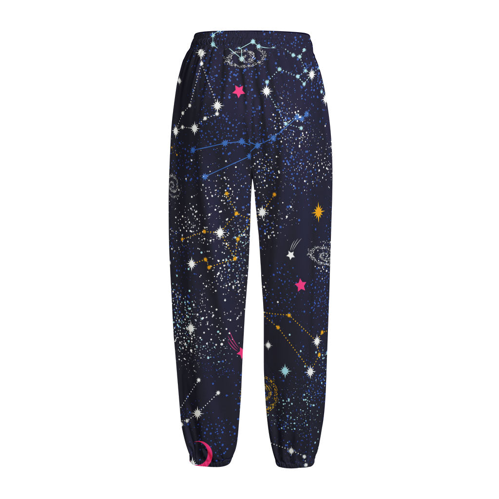 Zodiac Star Signs Galaxy Space Print Fleece Lined Knit Pants
