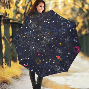 Zodiac Star Signs Galaxy Space Print Foldable Umbrella