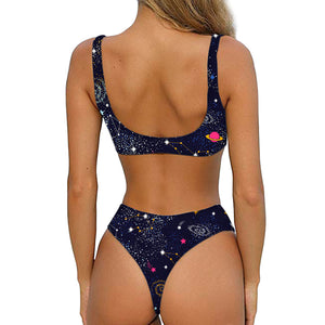 Zodiac Star Signs Galaxy Space Print Front Bow Tie Bikini