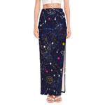 Zodiac Star Signs Galaxy Space Print High Slit Maxi Skirt