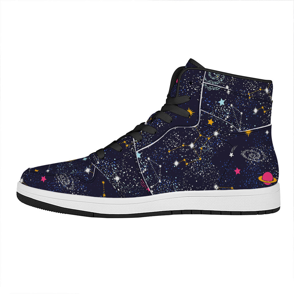 Zodiac Star Signs Galaxy Space Print High Top Leather Sneakers