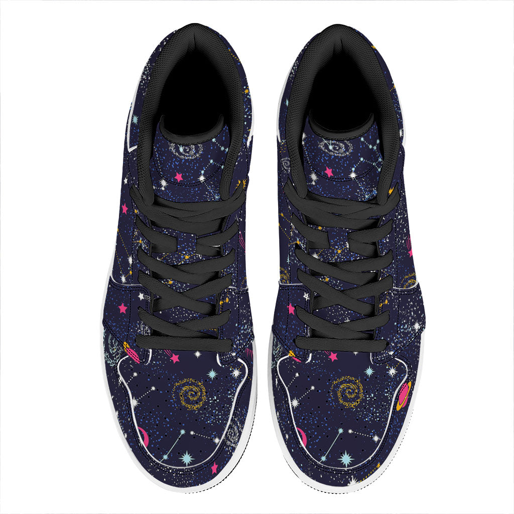 Zodiac Star Signs Galaxy Space Print High Top Leather Sneakers