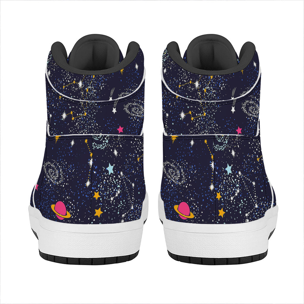 Zodiac Star Signs Galaxy Space Print High Top Leather Sneakers