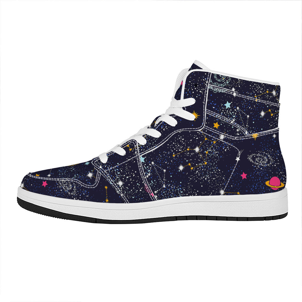 Zodiac Star Signs Galaxy Space Print High Top Leather Sneakers