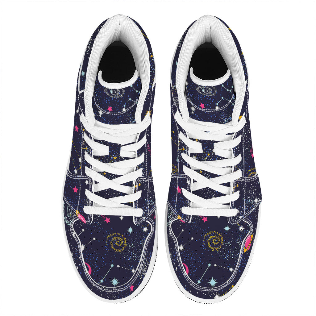 Zodiac Star Signs Galaxy Space Print High Top Leather Sneakers