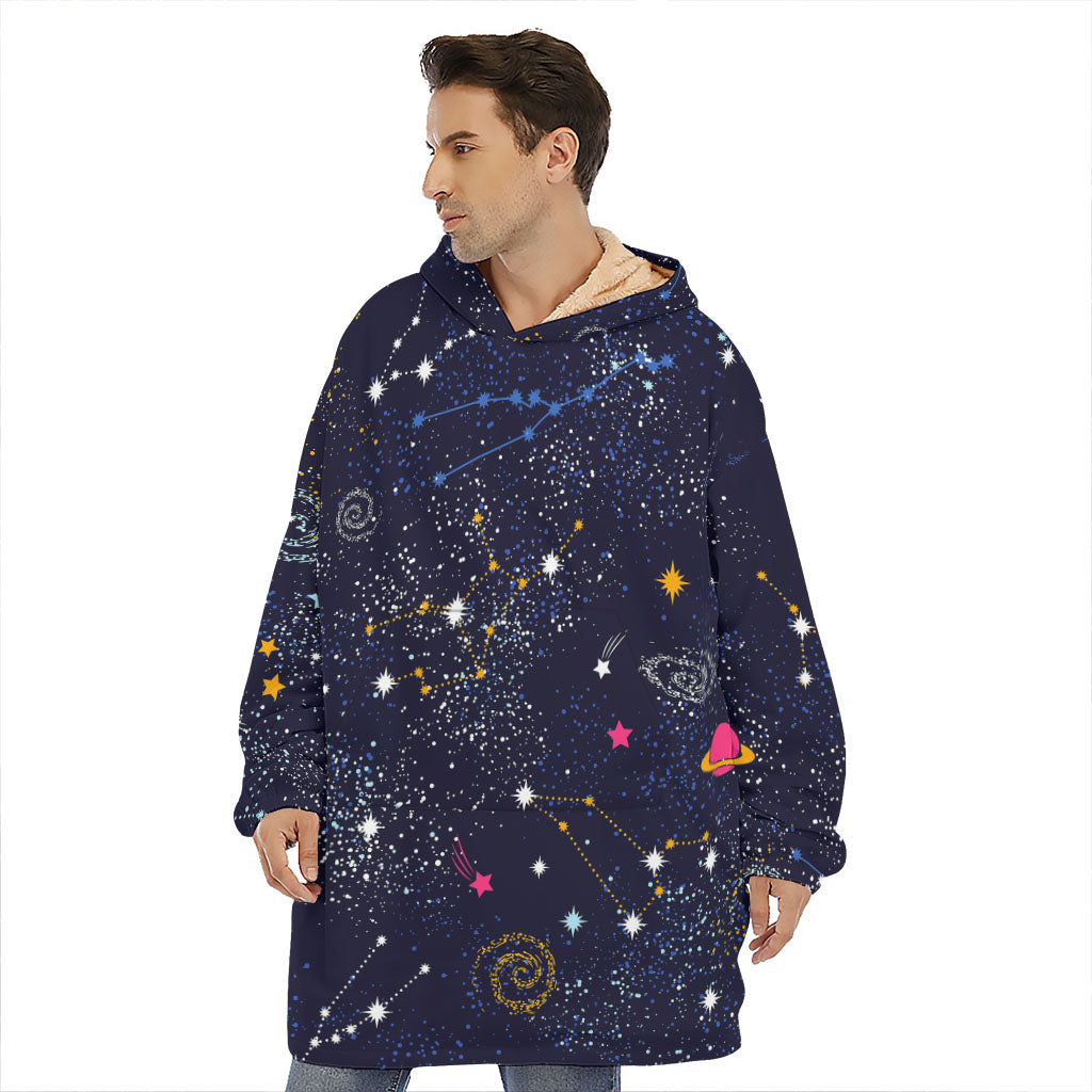 Zodiac Star Signs Galaxy Space Print Hoodie Blanket