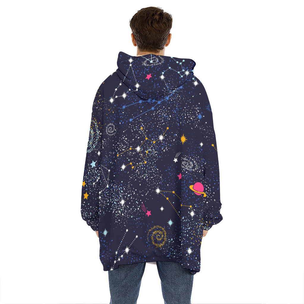 Zodiac Star Signs Galaxy Space Print Hoodie Blanket