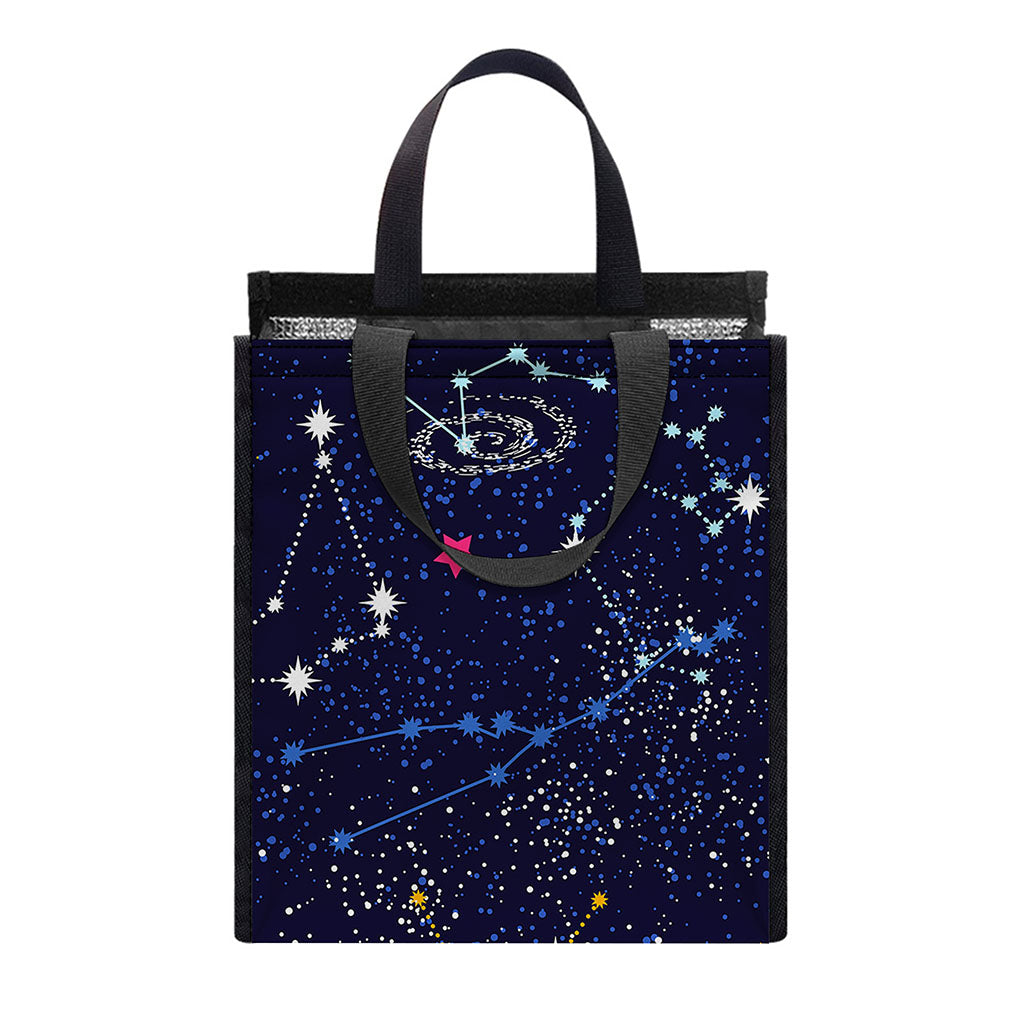 Zodiac Star Signs Galaxy Space Print Insulated Lunch Tote