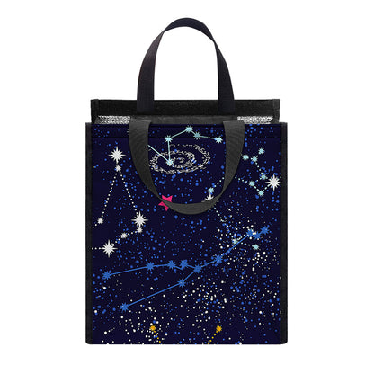 Zodiac Star Signs Galaxy Space Print Insulated Lunch Tote