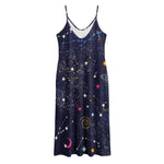 Zodiac Star Signs Galaxy Space Print Jersey Midi Cami Dress