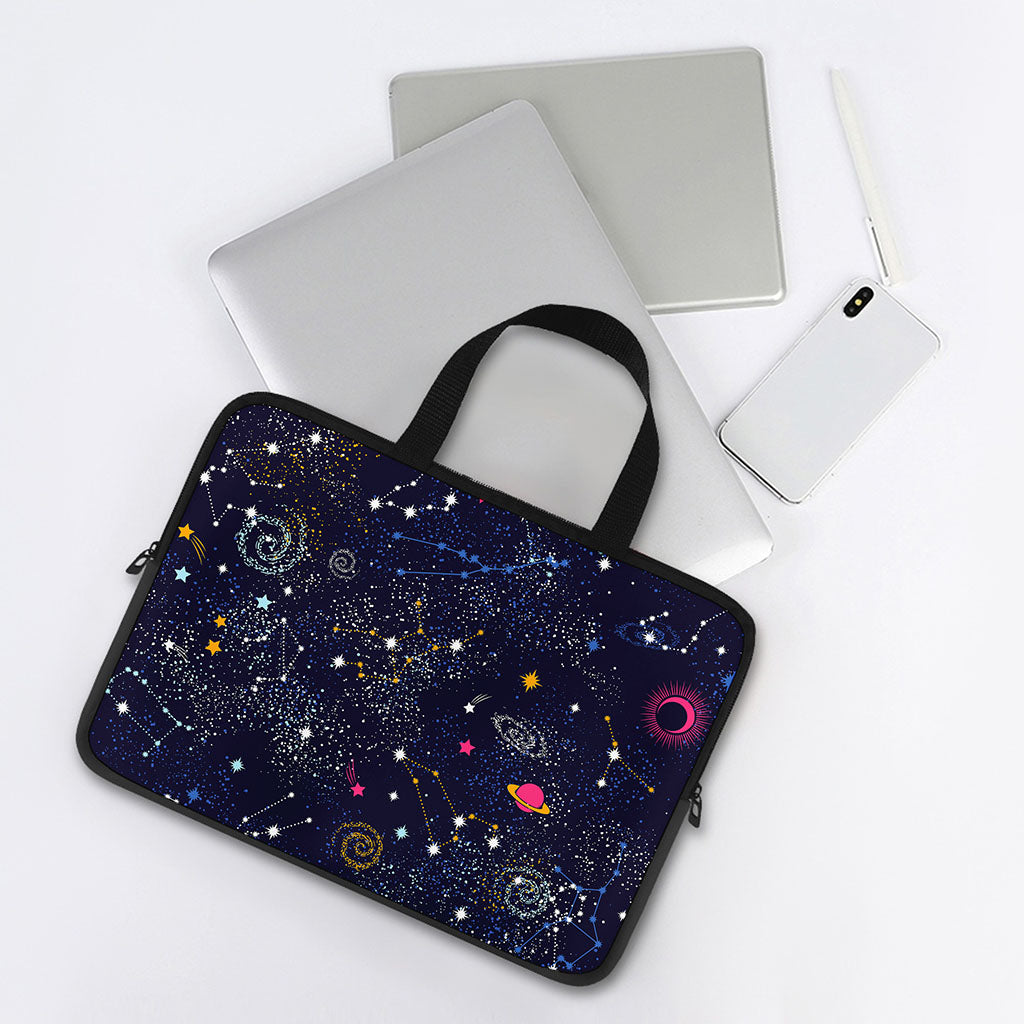 Zodiac Star Signs Galaxy Space Print Laptop Sleeve With Handle